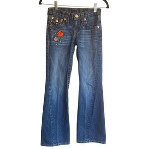 True Religion Joey Denim Jeans Peacock Floral Flower Embroidered